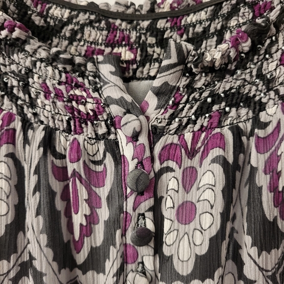 SILK Off The Shoulder Women’s Size 14 Peasant Top Grey Purple - Picture 3 of 11